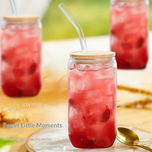 Vaso de Vidrio de Borosilicato de Alta Calidad al por Mayor, Resistente al Calor y al Frío, con Tapa de Bambú y Pajita, Ecológico - Product Image 2