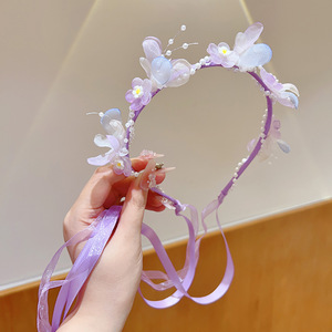 Serre-tête Princesse Super Féerique Style Ancien & Mori avec <span class=keywords><strong>Couronne</strong></span> de Fleurs et Long Ruban pour Filles - Product Image 6