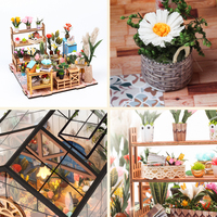Kit de maison de poupée miniature DIY pour serre de fleurs avec lumière LED, kit de maison de fleurs miniature 3D pour adultes
