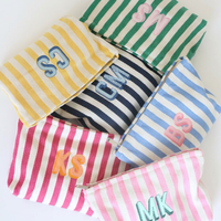 Sac en toile personnalisé avec impression de logo, 12 oz, sac à cosmétiques à rayures, étui à crayons, pochette d'emballage, sac à maquillage en toile naturelle avec fermeture éclair