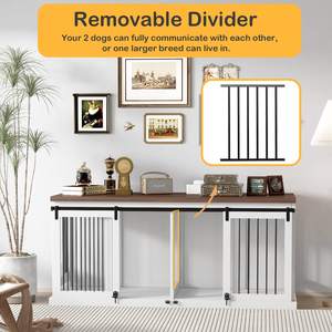 Elegante Dubbele Hondenkrat Meubels Houten Tafel Hondenkrat Met Dienblad Ruime Hondenkennel Inclusief Verwijderbare Verdeler - Product Image 5