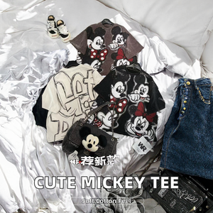 T-shirt da <span class=keywords><strong>donna</strong></span> con simpatico cartone animato di Topolino, in morbido cotone traspirante, stile casual, per l'estate, abbinabile a gonne e pantaloncini in <span class=keywords><strong>jeans</strong></span>. - Product Image 4