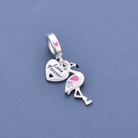 Pan Charms Zilver Rode Ooievaar Kraan Flamingo Vogel Hart Tag Love Forever Bead Fit Originele Armband Sieraden Valentijnsdag Berluque