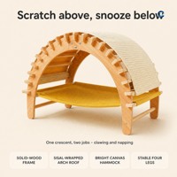 Lit de repos pour chat en bois Moonbend, 2 en 1 avec griffoir intégré, canapé pour chat