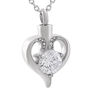 Urna Funeraria de Lujo de Acero Inoxidable Plateada con Colgante de Corazón de Cristal Ecológica