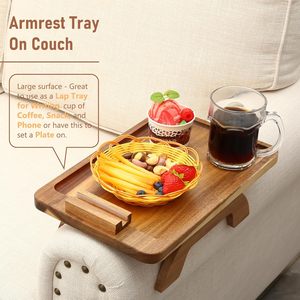 Tables d'accoudoir de canapé <span class=keywords><strong>en</strong></span> bois d'acacia avec rotation <span class=keywords><strong>à</strong></span> 360° °   Support de téléphone, plateau portable pour accoudoir de canapé pour boissons et collations - Product Image 2