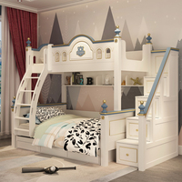 Lit double avec cadre en bois, design couronne rose, rangement, 2023