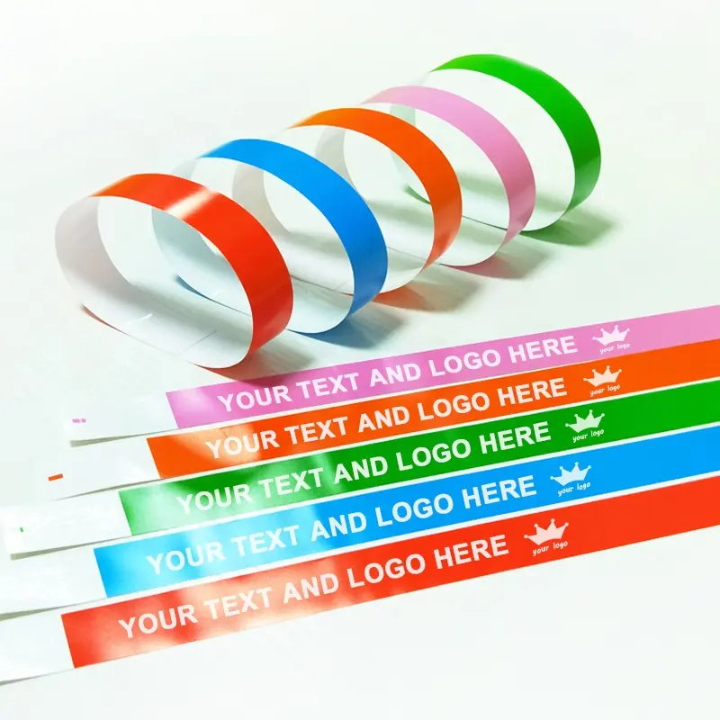 Pulseras de papel sintético con logotipo personalizado, pulsera de papel con impresión de logotipo personalizado para eventos