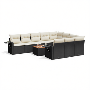 Set Divano da Giardino in Rattan Nero con Cuscini Crema, Arredamento da Esterno dal Design Contemporaneo, Impermeabile e Resistente ai Raggi UV in Rattan PE - Product Image 1