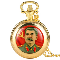 Reloj de Bolsillo de Cuarzo con Colgante de Medallón con Personaje de Stalin, Collar Retro con Cadena de Bronce para Hombre