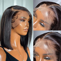 Perruque Lace Frontale Courte Bob Droite Double Drawn en Gros, 100% Cheveux Humains Vietnamiens, Sans Colle, Dentelle HD, Pour Femmes