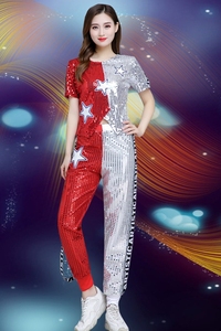 Traje de actuación de baile de Jazz empalme mujer adulto danza moderna estudiante porristas pantalones de lentejuelas traje de actuación - Product Image 6