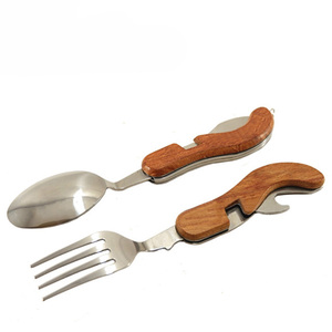 Ensemble de couverts de <span class=keywords><strong>camping</strong></span> 4 en 1, ustensiles détachables en acier inoxydable, cuillère, fourchette, couteau, ouvre-bouteille - Product Image 2