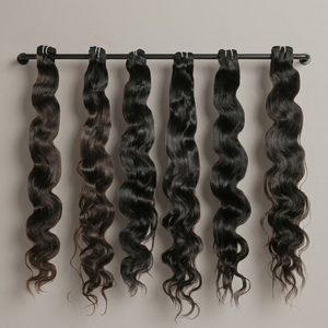 Extensiones de cabello humano sin procesar, natural, sin procesar, templo indio virgen 100%, paquetes Bodywave alineados con cutícula con rizos ondulados, precio - Product Image 1