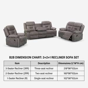 Juego de Sofás 3+2+1 Plazas para Sala de Estar, Reclinable Manual con Mesa Abatible y Soporte Lumbar Ergonómico - Product Image 3