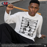 T-shirt à manches longues imprimé église gothique, crop top ample, motif nœud celtique, graphique cathédrale demi-ton, tee-shirt noir et blanc, streetwear