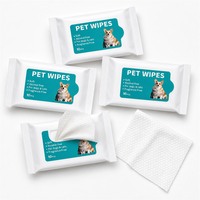 Lingettes pour animaux de compagnie en viscose 100% avec motif perlé, marque privée, 60 lingettes par sachet avec couvercle, 60 g/m², formule personnalisée sans alcool, lingettes premium pour chiens et chats