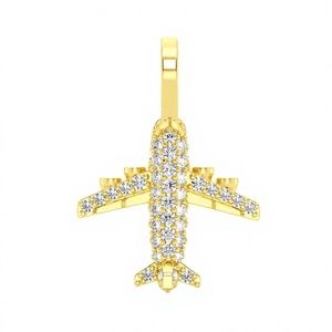สร้อยคอจี้รูปเครื่องบินเล็ก ดีไซน์ทันสมัยไม่ซ้ำใคร ประดับเพชรแท้ ทอง 14K ของขวัญสำหรับเด็ก - Product Image 1