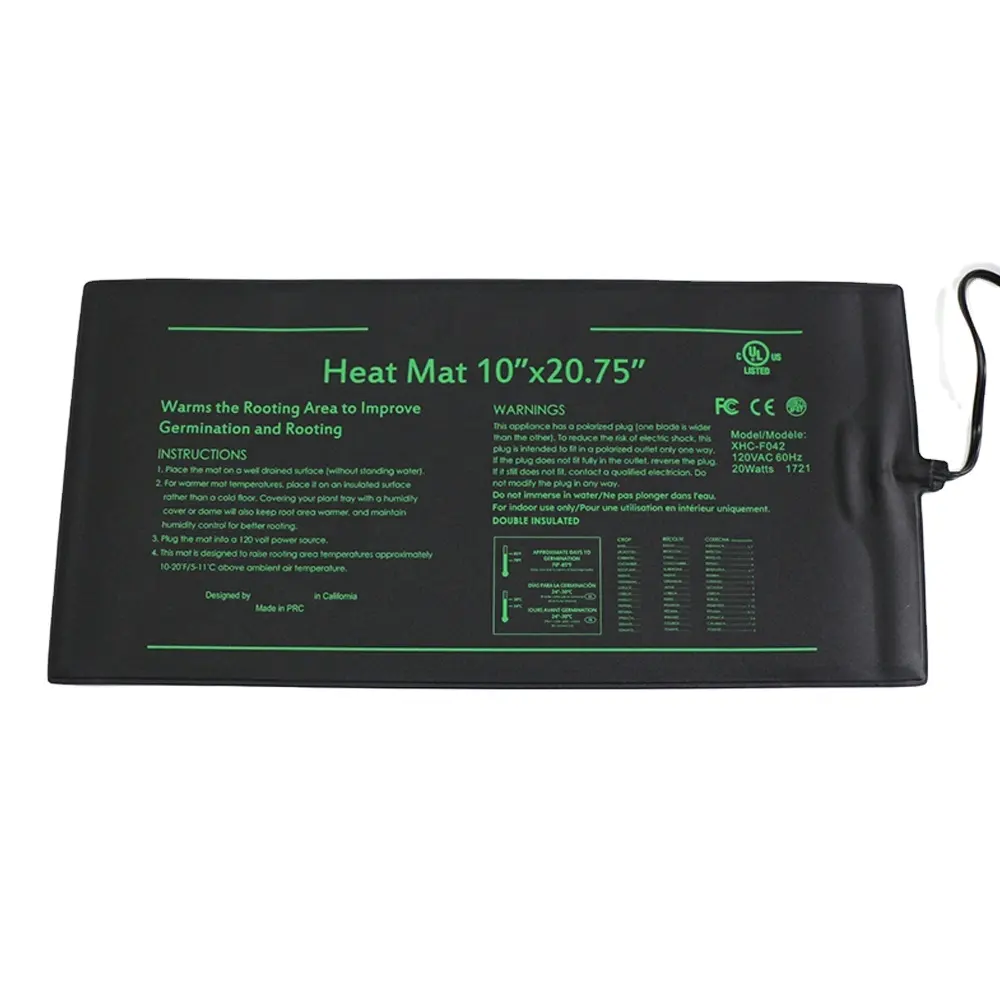 Hoge Kwaliteit Warme Hydrocultuur 10 "X 20.7" Zwarte Pvc Elektrische Mat Plant Groeiende Seeding Verwarming Pad Waterdichte Zaailing Warmte