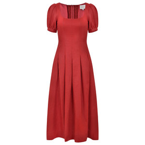Vestido Midi de Algodón Lavable de Alta Calidad con Mangas Farol Tejidas Rojas de Marca Privada, Cintura Natural, OEM/ODM - Product Image 1