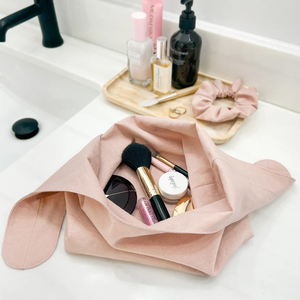 Borsa <span class=keywords><strong>da</strong></span> <span class=keywords><strong>viaggio</strong></span> <span class=keywords><strong>per</strong></span> il trucco minimalista <span class=keywords><strong>da</strong></span> donna con ricamo all'ingrosso Logo personalizzato borsa cosmetica in lino annodata - Product Image 5