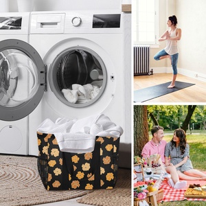 Portable Hawaiian Puakenikeni Flower Canvas Fabric Custom Laundry Basket Storage Heavy Duty Laundry <b>Large</b> Tote with Mesh Pockets - Product Image 6