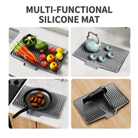 Tapis de séchage en silicone pour comptoir de cuisine avec drainage intégré pour assiettes, tasses, bols et vaisselle