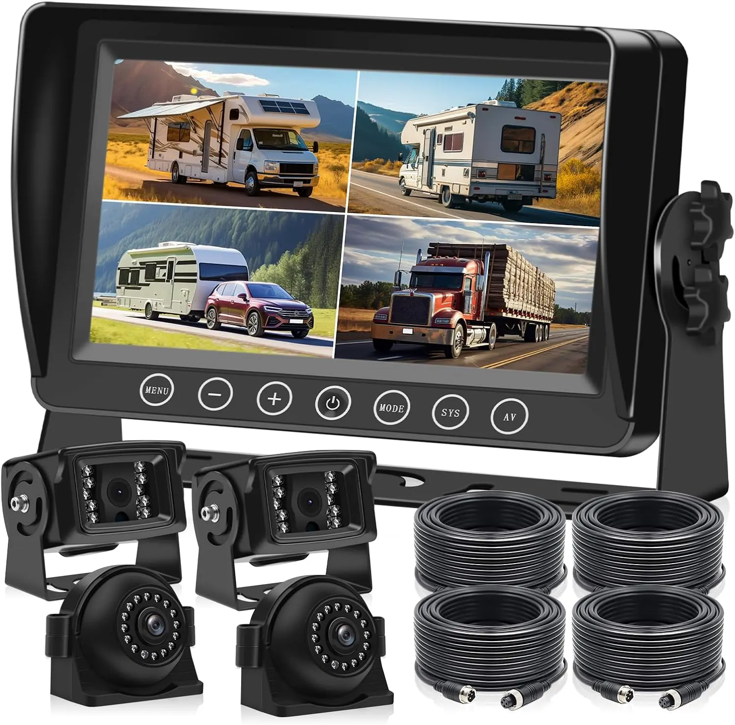 Caméra d'enregistrement DVR de sauvegarde sans fil numérique à écran partagé 4ch et Kit de moniteur AHD 4CH 9 pouces pour bus de remorque de camion