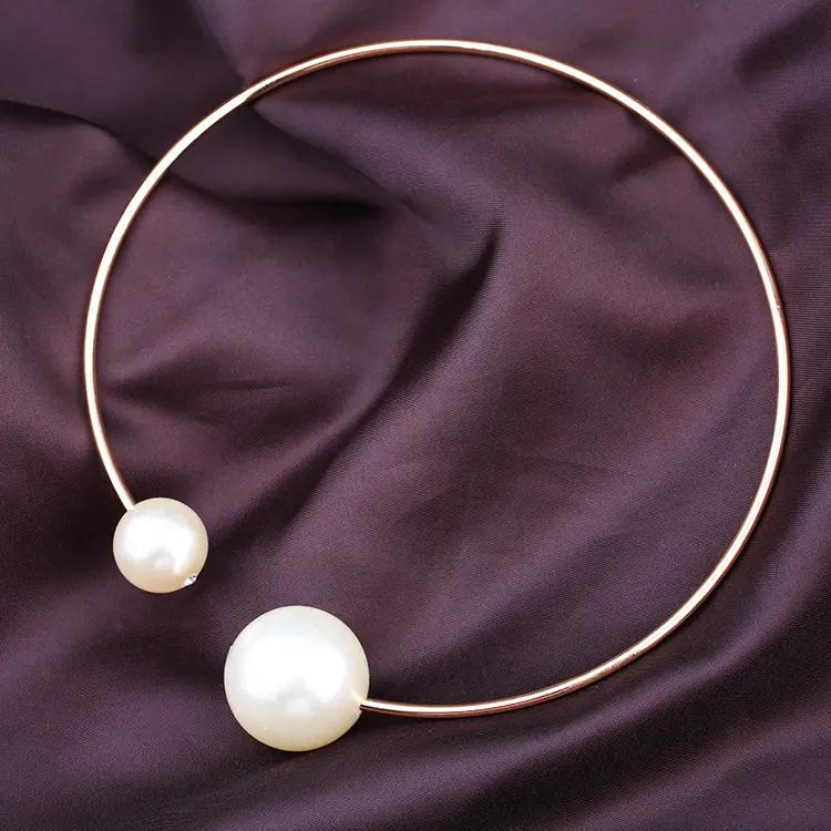 Wunderschöne Luxus 2020 Großhandel Halsband Schmuck Einfache Dünne Metall Große Perle Gold Überzogene Braut Hochzeit Halsband Halskette Frauen