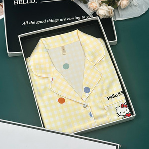 2025 Mùa Hè Ngắn Tay Áo Băng Lụa Đồ Ngủ Cho Phụ Nữ <span class=keywords><strong>Hello</strong></span> <span class=keywords><strong>Kitty</strong></span> Dễ Thương Sinh Viên Ba-Mảnh Phong Cách Homewear Bộ - Product Image 3