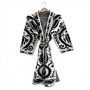 Traditional Suzani Embroidery Woven <b>Velvet</b> Cotton Finished Long Autumn Jacket <b>Women</b> Handmade Boho Ethnic - Product Image 1