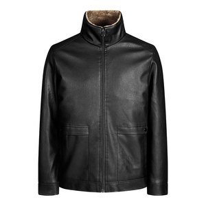<b>Men</b> Sheepskin <b>Jacket</b> Leather Look Bomber Coat <b>Fur</b> Lined Zip Up Outerwear <b>for</b> Winter - Product Image 2