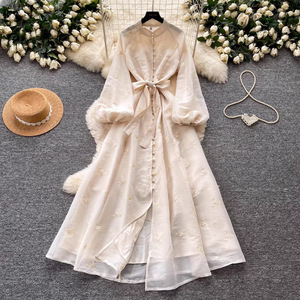 Abito Lungo da Donna in Stile Francese Retrò con Cuciture in Pizzo <span class=keywords><strong>Rosso</strong></span>, Stile Coreano con Vita Traforata e Effetto Snellente, in Poliestere per Primavera - Product Image 4
