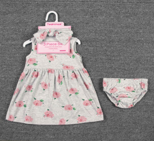 Vestiti per Bambine 6-12 Mesi, Outfit Estivo 100% Cotone, Abito Floreale Stampato e Mutandine con Fascia per Capelli, Set di Abbigliamento per Neonata - Product Image 6