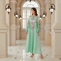 Robe Abaya de luxe vert menthe brodée de fleurs pour femme, robe longue évasée, caftan islamique, élégante, en polyester, taille unique pour adultes