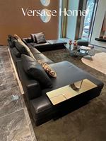 Canapé modulaire en bois noir de luxe italien, grand format, design en L, pour salon d'appartement