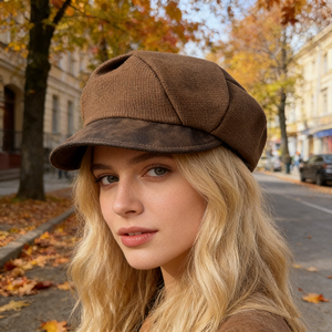 Béret Nuage Femme 2026 Nouveau Style Automne/Hiver Rétro Britannique Casquette Plate Octogonale en Jean (Design Amincissant le Visage) Plage - Product Image 1