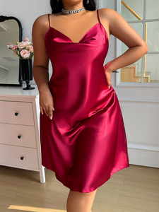 Camisón <span class=keywords><strong>de</strong></span> Seda Sexy con Logotipo Personalizado, Talla Grande 5XL, para <span class=keywords><strong>Mujer</strong></span>, <span class=keywords><strong>Ropa</strong></span> <span class=keywords><strong>de</strong></span> Dormir Cómoda y Suave, Estampado Liso, Simple y Elegante - Product Image 5