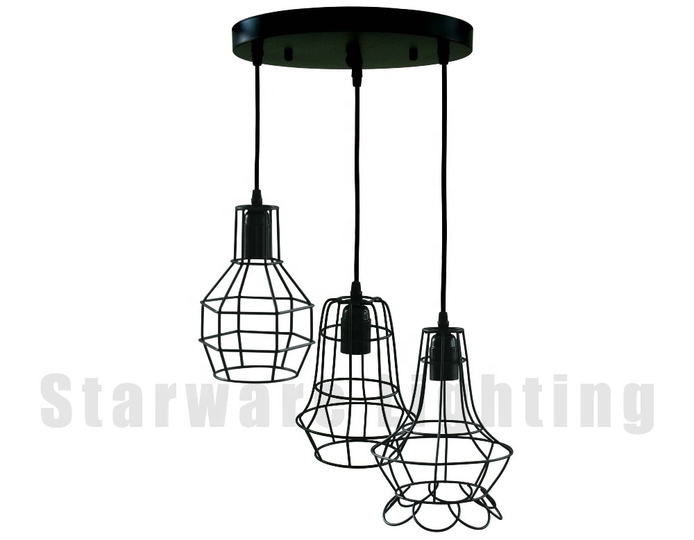Modern Black Metal Iron Frame Rectangle Hanging Large Lantern Chandelier Pendant Lighting