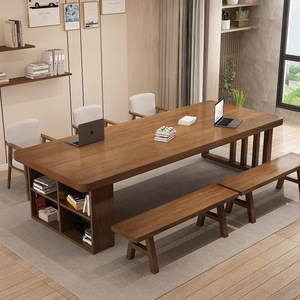 Nordic Solid Wood Long <strong>Desk</strong> With Bookshelf Simple Modern Home Office Study <strong>Desk</strong> Computer <strong>Desk</strong> - Product Image 2