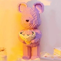 Mini briques de construction 3D, modèle amour fleur ours brutal, Micro blocs de construction Bearbrick figurines jouets pour cadeau