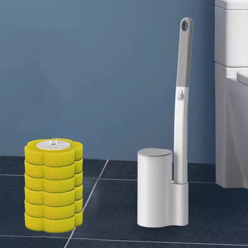 gray toilet brush with 6 pieces-lemon flavor brush head