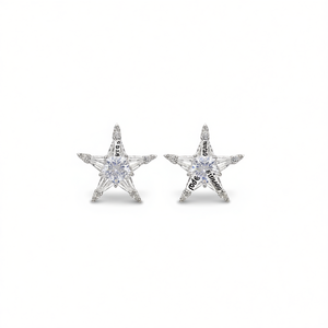 Orecchini a Perno Stella in Argento 925 Placcato Oro Bianco con Cristalli e Strass, Lussuosi per Uso Quotidiano Femminile - Product Image 1