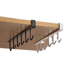 Kitchen Wrought Iron Seamless Nail-Free Wall Mounted <b>Hooks</b> Racks for <b>Tools</b> Cabinet Storage Multi-Function Wardrobe Door Rear - Product Image 1