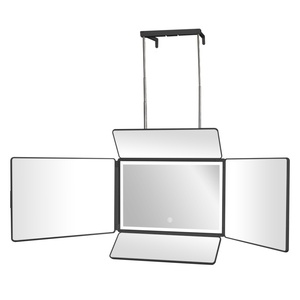 Nouveau design, miroir 5 voies pour la coupe de cheveux avec lumière LED, miroir portable pliable à 360° pour barbier, miroir auto-portatif avec crochets réglables en hauteur - Product Image 1