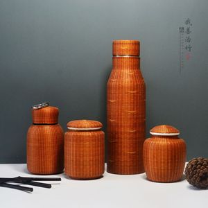 Handmade Bamboo Woven <b>Tea</b> Canisters Water Bottles <b>Thermos</b> With Bamboo Lid Craft Gift From Chongqing - Product Image 1