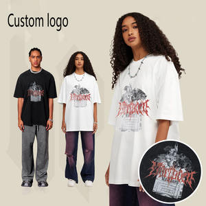 Camiseta Urbana de Algodón 100% Grueso con Logotipo Personalizado y Diseño Gráfico Vintage |   Ropa Retro Hip Hop de Talla Grande para Hombre y Mujer - Product Image 1