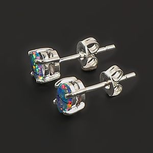 YASHEE Black <b>Opal</b> Stud <b>Earrings</b> Oval Shape Silver Plated For Women Chakra Healing Crystal Birthstone Jewelry - Product Image 4