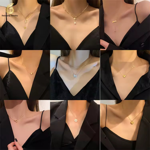 Toptan özel kelebek inci mektup paslanmaz çelik 18K altın zirkon kalp yıldız ay moda kolye kolye takı kadınlar - Product Image 3