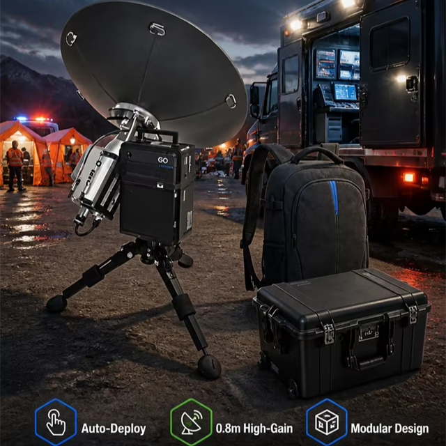 All-in-One 0.8m Ku-Band Auto-Deploy Portable Satellite Terminal with RF Antennas